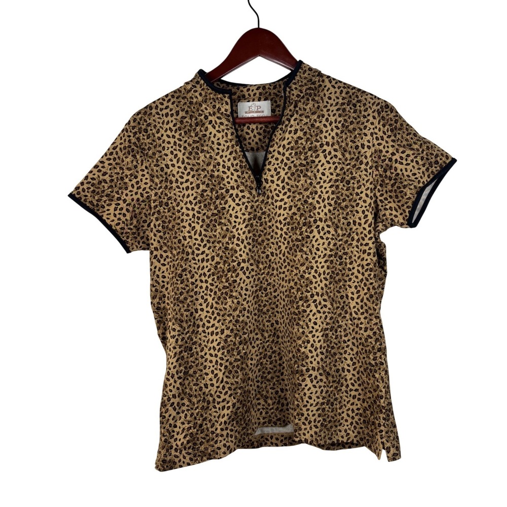 Vintage EP Pro Golf Top Medium Tour Tech Leopard Print Brown Quarter Zip